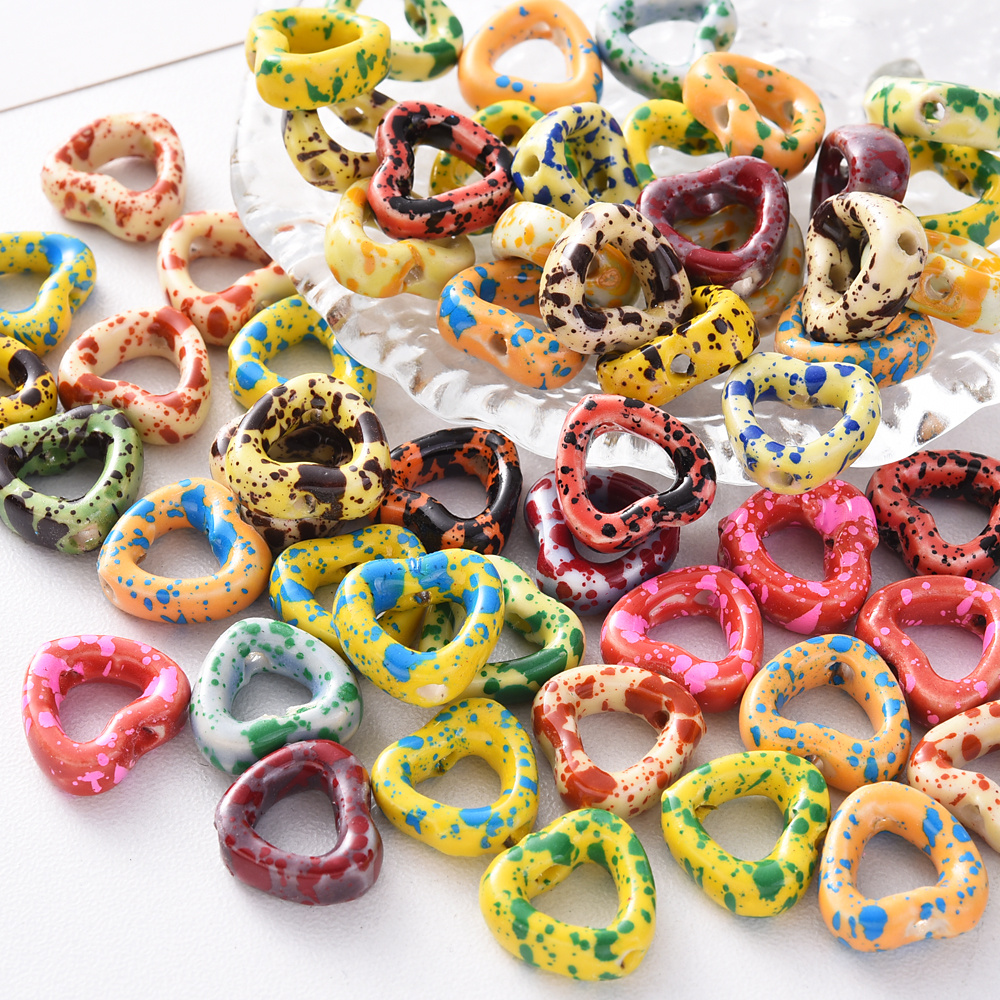 10pcs Colorful Heart-Shaped Ceramic Beads for Jewellery Making